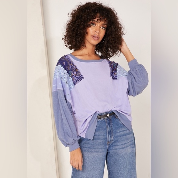 Free People Tops - FREE PEOPLE | WE THE FREE FEELIN IT BOHO PATCHWORK SHIRT IN CORNFLOWER MEDIUM